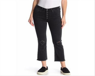 Calça jeans feminina VIGOSS Gwen Kick Flare desgastada, preta, tamanho 29