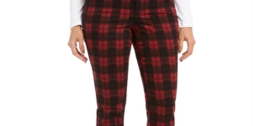 Calça jeans feminina xadrez Lexington Charter Club preta tamanho 6 pequena