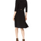 Robbie Bee Vestido Feminino com Cinto, Manga 3/4, Gola Redonda, Comprimento do Joelho, Preto, Tamanho Pequeno