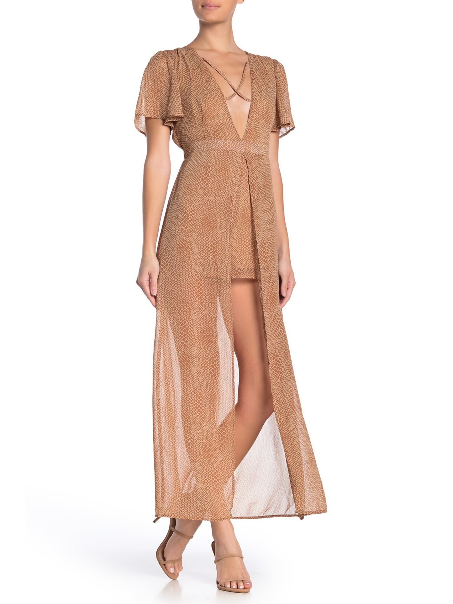 Material Girl Vestido Feminino Manga Curta MIDI Hi Lo Marrom Tamanho X-G
