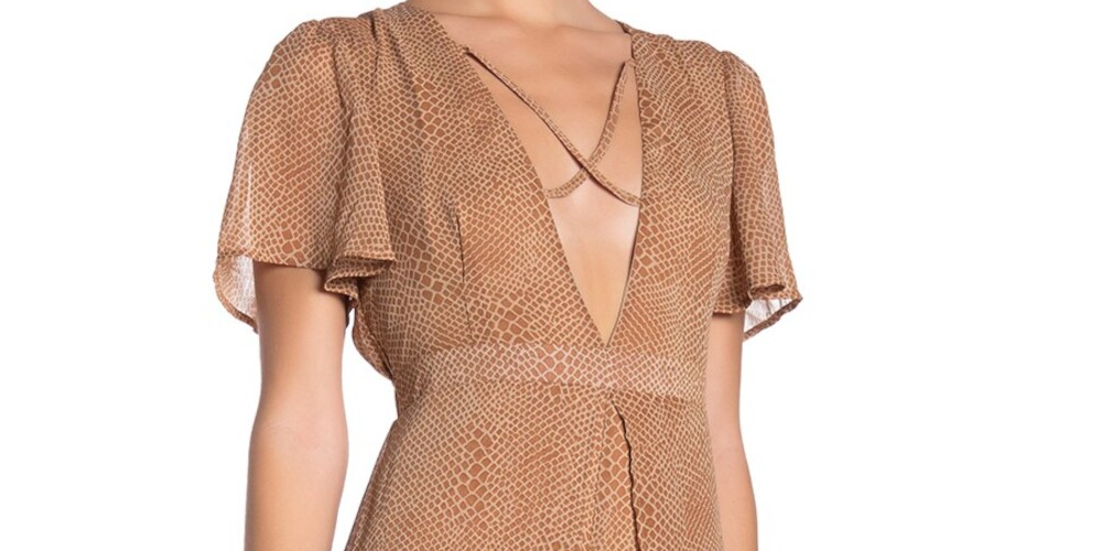 Material Girl Vestido Feminino Manga Curta MIDI Hi Lo Marrom Tamanho X-G