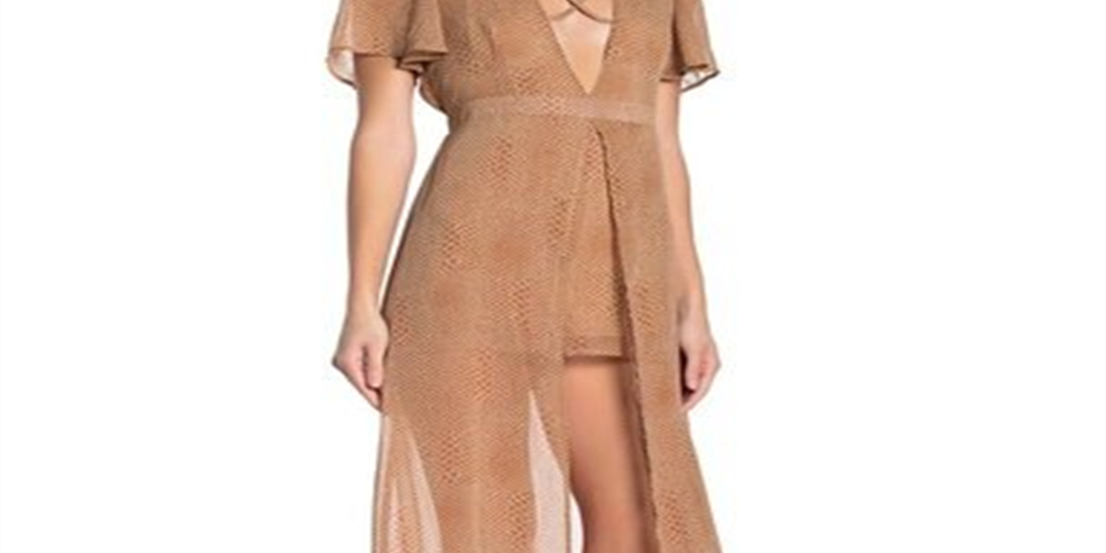 Material Girl Vestido Feminino Manga Curta MIDI Hi Lo Marrom Tamanho X-G