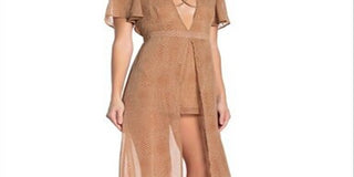 Material Girl Vestido Feminino Manga Curta MIDI Hi Lo Marrom Tamanho X-G