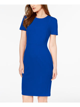 Vestido de coquetel Calvin Klein feminino, manga curta, acima do joelho, azul, tamanho 10