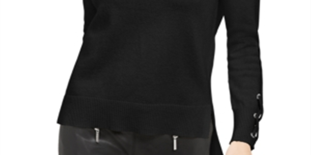 Suéter feminino Michael Kors com manga amarrada, preto, tamanho XX-G