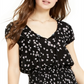 Blusa camponesa estampada com cintura franzida Ultra Flirt Junior, preta, tamanho grande