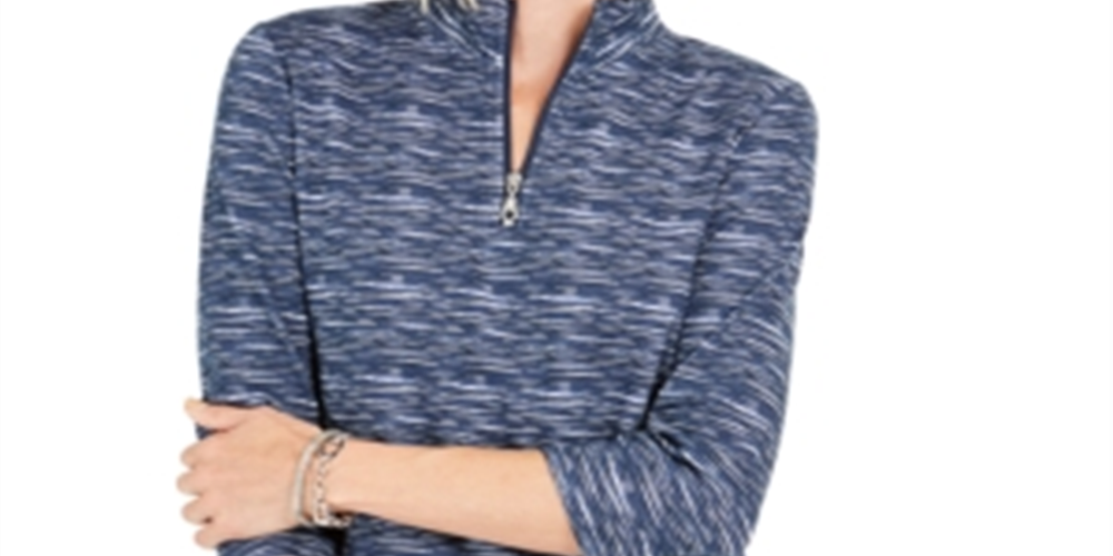 Karen Scott Suéter Feminino Azul com Zíper e Gola Alta Tamanho P