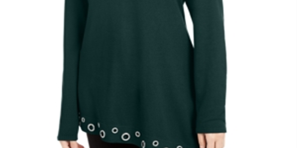 Suéter túnica assimétrica com ilhós e strass feminino INC International Concepts, verde, tamanho pequeno