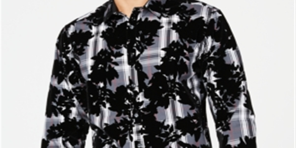 Camisa xadrez flocada masculina INC International Concepts cinza tamanho 2XB