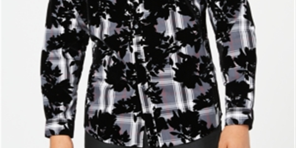 Camisa xadrez flocada masculina INC International Concepts cinza tamanho 2XB