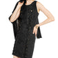 INC International Concepts Vestido de noite feminino, sem mangas, com estampa de renda e camurça sintética, gola redonda, corte curto, preto, tamanho grande