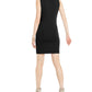 INC International Concepts Vestido de noite feminino, sem mangas, com estampa de renda e camurça sintética, gola redonda, corte curto, preto, tamanho grande