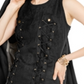 INC International Concepts Vestido de noite feminino, sem mangas, com estampa de renda e camurça sintética, gola redonda, corte curto, preto, tamanho grande