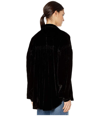 Blusa de veludo La Luna manga comprida feminina Free People, preta, tamanho grande