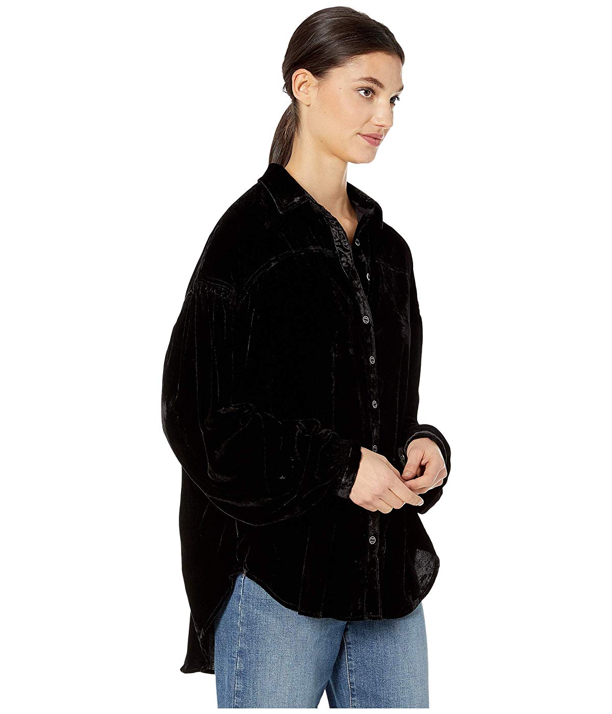 Blusa de veludo La Luna manga comprida feminina Free People, preta, tamanho grande