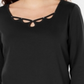 Karen Scott Top Feminino de Algodão com Botões e Fenda, Preto, Tamanho X-S