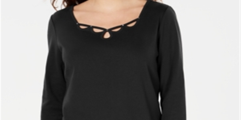Karen Scott Top Feminino de Algodão com Botões e Fenda, Preto, Tamanho X-S