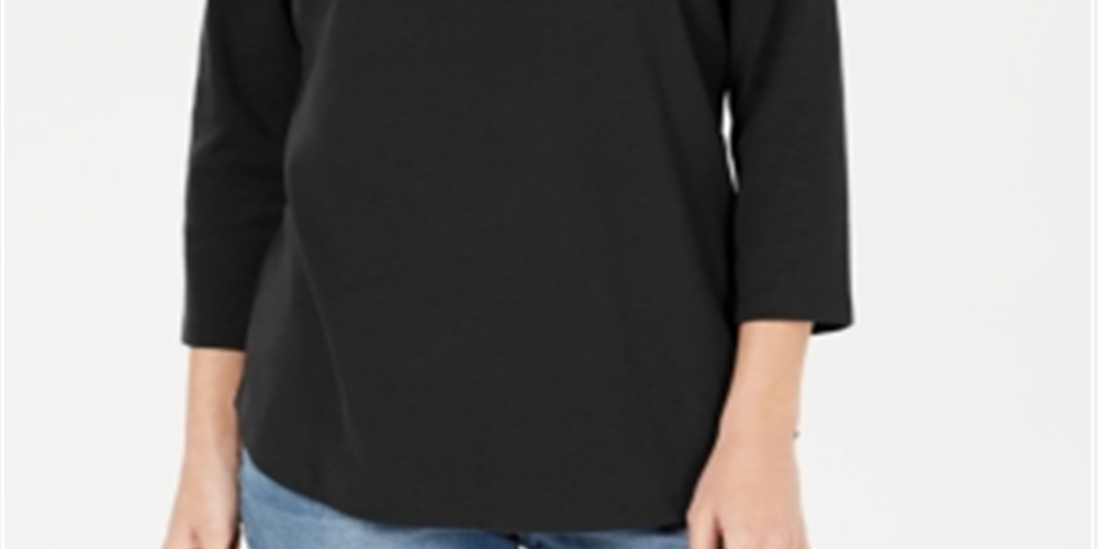 Karen Scott Top Feminino de Algodão com Botões e Fenda, Preto, Tamanho X-S