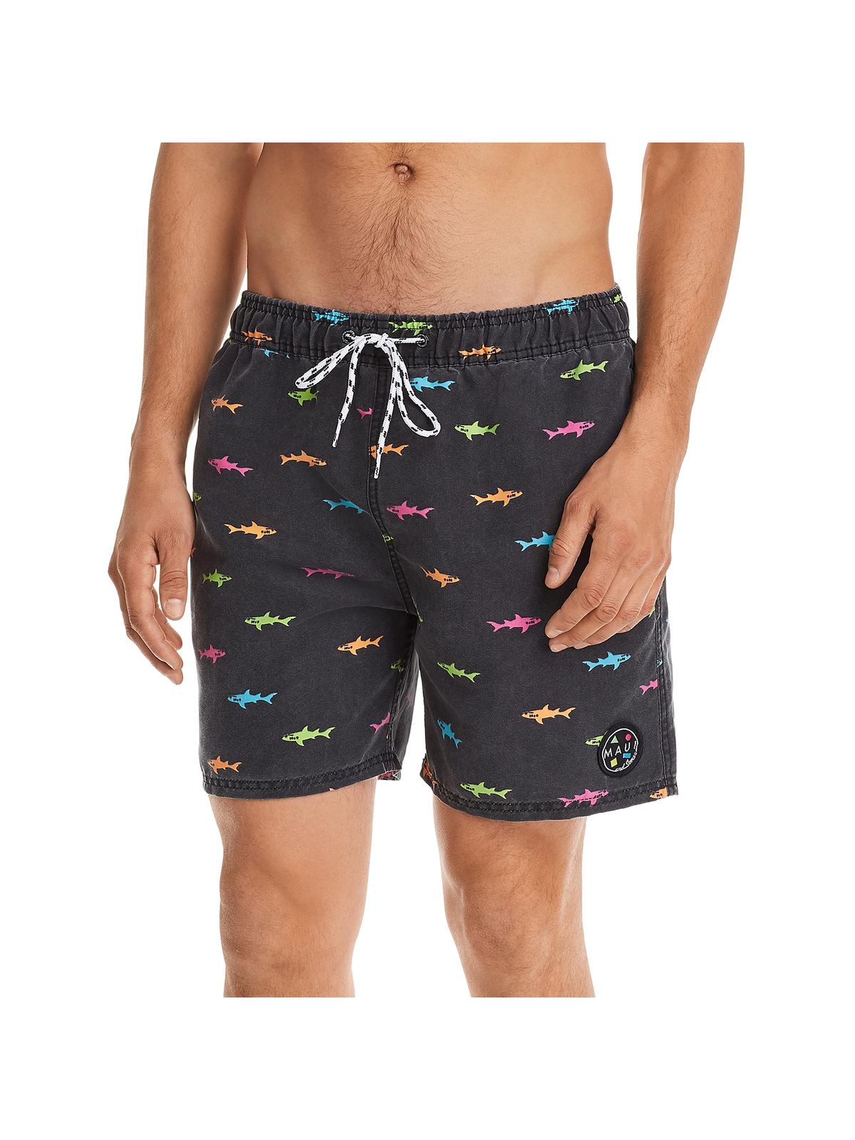 Calção de banho masculino Maui com estampa de logotipo, preto, tamanho pequeno