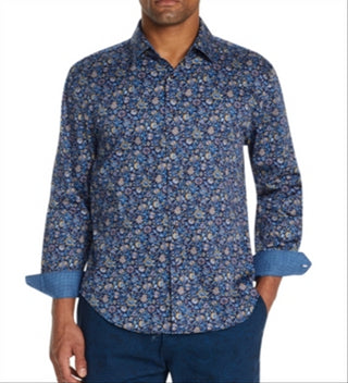 Camisa Masculina Tallia com Botões e Estampa Floral Azul Tamanho Grande