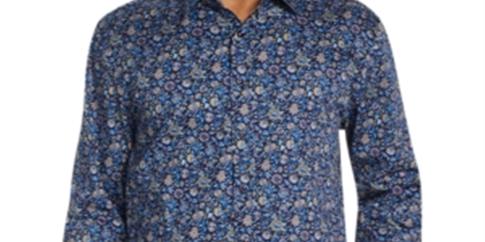 Camisa Masculina Tallia com Botões e Estampa Floral Azul Tamanho Grande