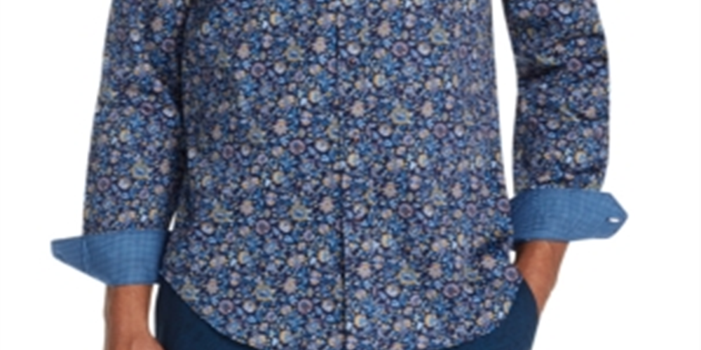 Camisa Masculina Tallia com Botões e Estampa Floral Azul Tamanho Grande