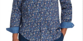 Camisa Masculina Tallia com Botões e Estampa Floral Azul Tamanho Grande