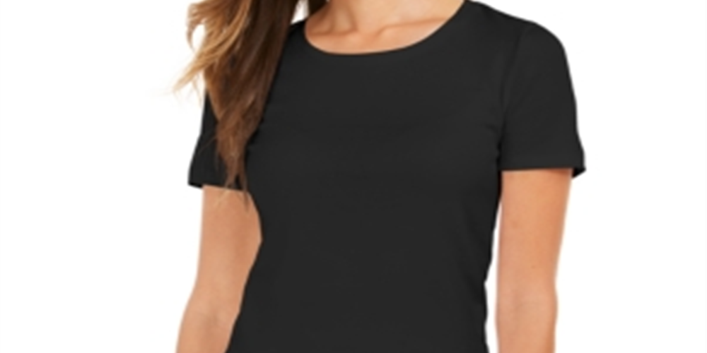 Camiseta feminina com decote redondo Style &amp; Co, preta, tamanho grande