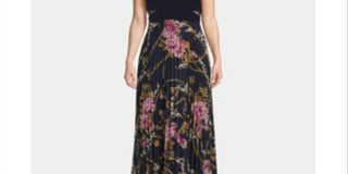 Vestido formal feminino Xscape estampado, manga curta, ombro de fora, comprimento total, azul, tamanho 2