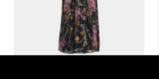 Vestido formal feminino Xscape estampado, manga curta, ombro de fora, comprimento total, azul, tamanho 2