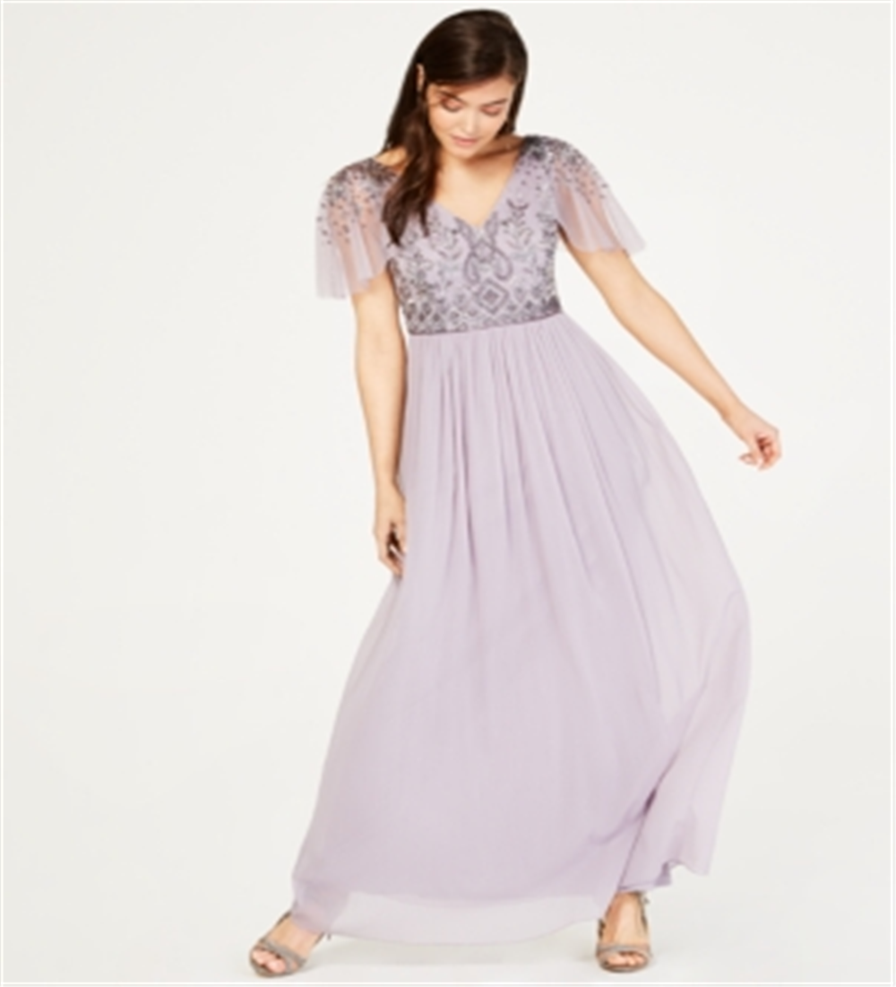 Vestido de festa longo com decote em V e manga curta, roxo, tamanho 6, Adrianna Papell, feminino