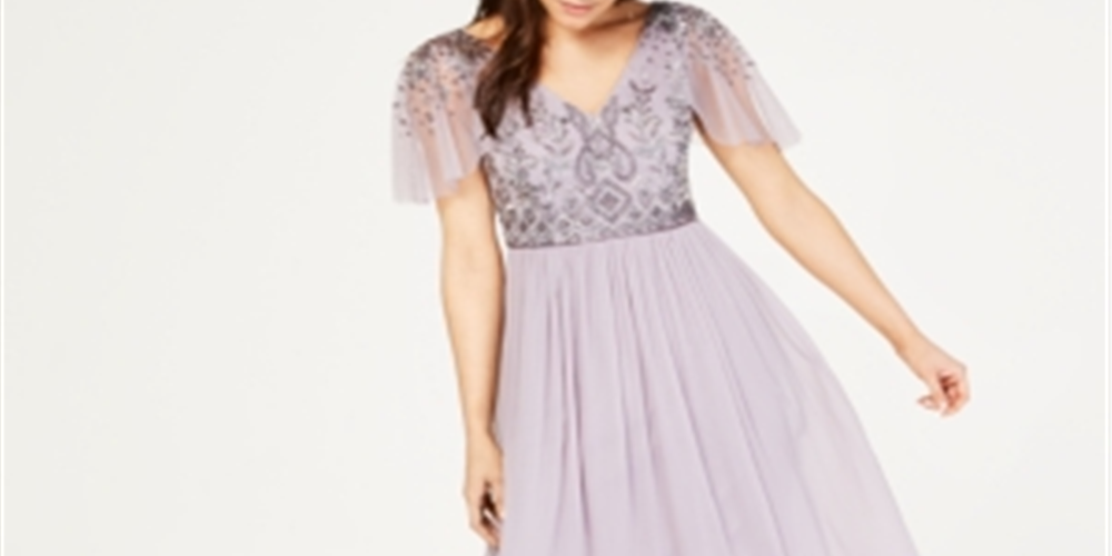 Vestido de festa longo com decote em V e manga curta, roxo, tamanho 6, Adrianna Papell, feminino