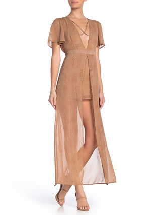 Material Girl Vestido Feminino Manga Curta MIDI Hi Lo Marrom Tamanho XS