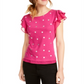 Blusa feminina Maison Jules com mangas esvoaçantes e bolinhas rosa, tamanho médio