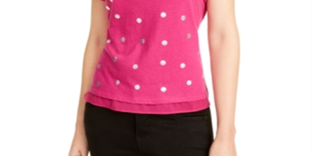 Blusa feminina Maison Jules com mangas esvoaçantes e bolinhas rosa, tamanho médio