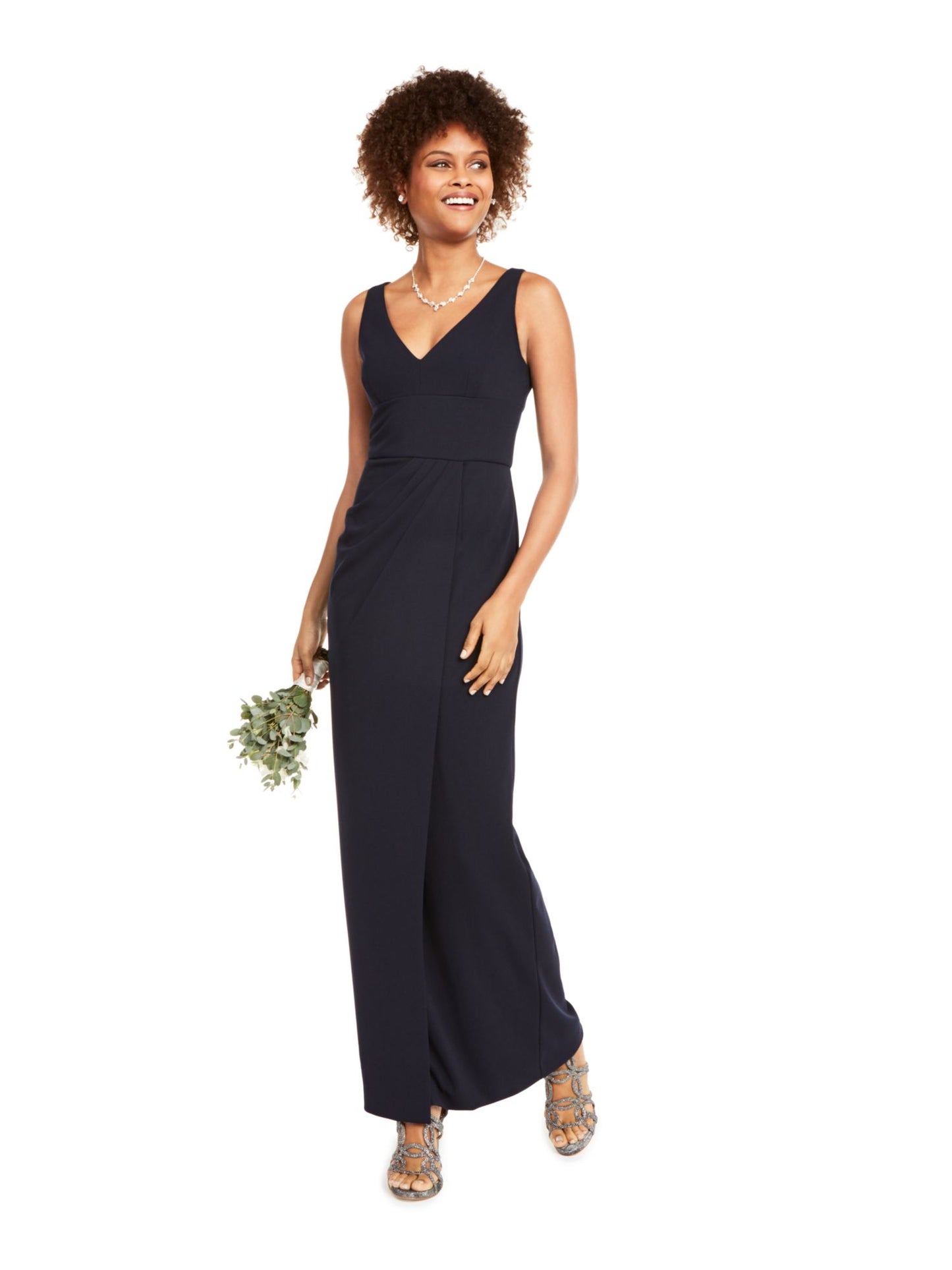 Vestido formal longo lápis feminino Adrianna Papell com alças finas, azul, tamanho 14