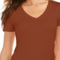Camiseta feminina com decote em V Style &amp; Co, Cre Burnt Yam, tamanho M