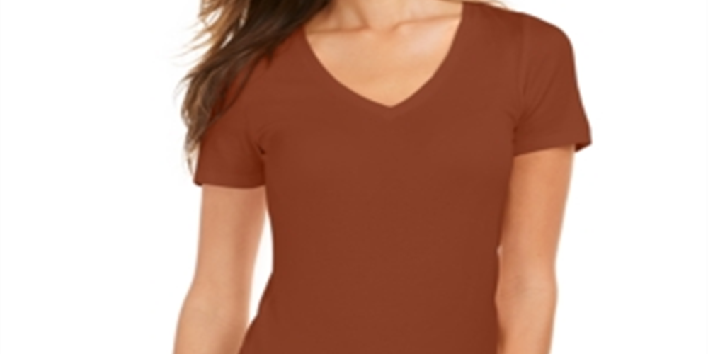 Camiseta feminina com decote em V Style &amp; Co, Cre Burnt Yam, tamanho M