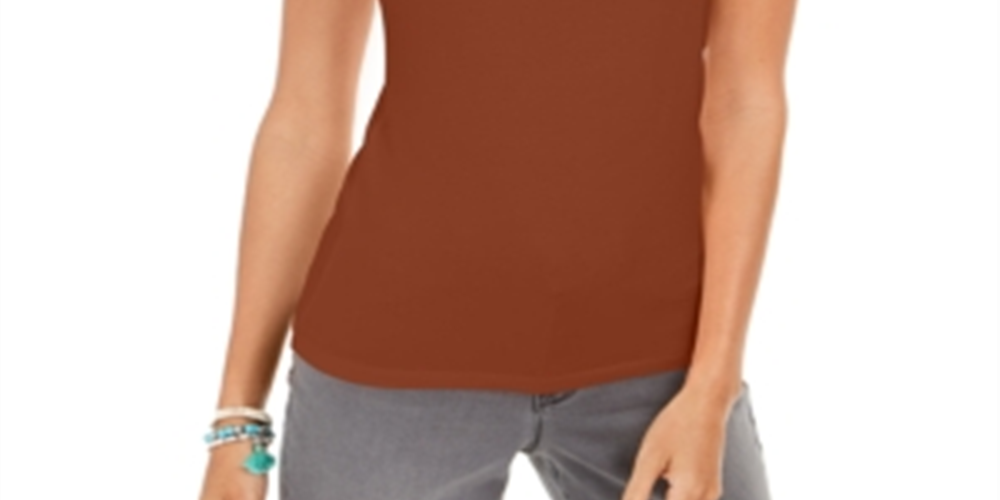 Camiseta feminina com decote em V Style &amp; Co, Cre Burnt Yam, tamanho M