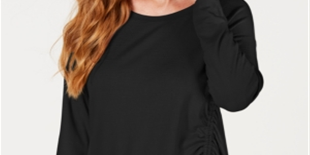 Blusa franzida com detalhe de gravata feminina Style &amp; Co, preta, tamanho XS