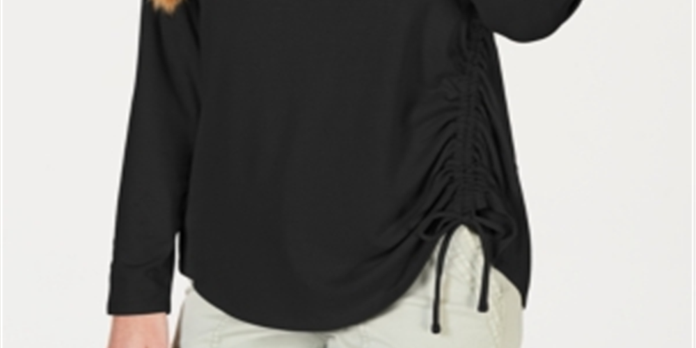 Blusa franzida com detalhe de gravata feminina Style &amp; Co, preta, tamanho XS