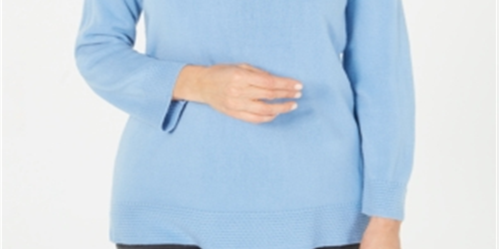 Karen Scott Suéter Feminino Petite com Decote Canoa Allure Azul Tamanho Petit M