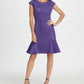 Vestido de festa feminino DKNY com manga curta, decote em joia, comprimento até o joelho, estilo flare, roxo, tamanho 14