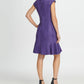 Vestido de festa feminino DKNY com manga curta, decote em joia, comprimento até o joelho, estilo flare, roxo, tamanho 14