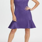 Vestido de festa feminino DKNY com manga curta, decote em joia, comprimento até o joelho, estilo flare, roxo, tamanho 14