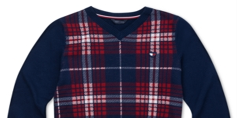 Tommy Hilfiger Big Girl's Cotton Plaid Peplum Sweater Azul Tamanho 12-14