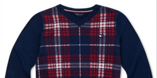 Tommy Hilfiger Big Girl's Cotton Plaid Peplum Sweater Azul Tamanho 12-14