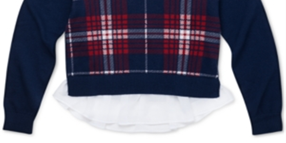 Tommy Hilfiger Big Girl's Cotton Plaid Peplum Sweater Azul Tamanho 12-14