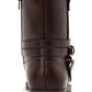 Botas femininas Style Company com fivela marrom e acolchoado, bico redondo, salto bloco e zíper, 9,5 m