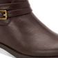 Botas femininas Style Company com fivela marrom e acolchoado, bico redondo, salto bloco e zíper, 9,5 m